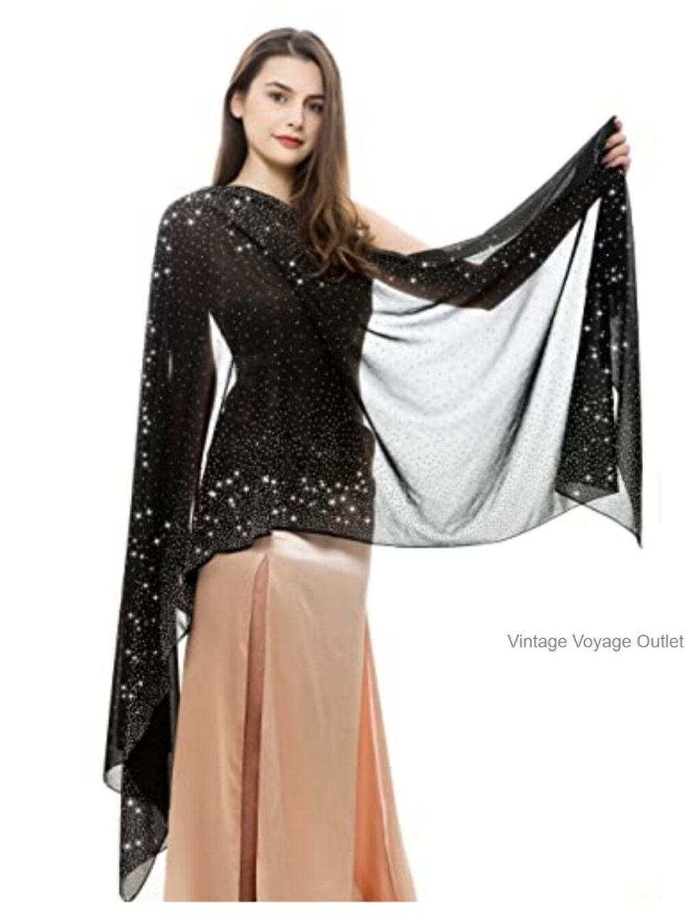 Rhinestone Chiffon Pashmina Shawl Wrap for Evening Dresses